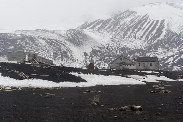 The remains of the Norwegian Hektor whaling station,, Deception Island, Antarctica.
