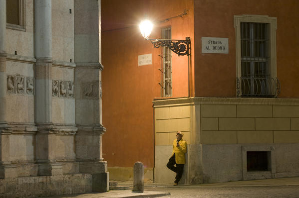 Strada al Duomo by night, Parma, Emilia-Romagna, Italy.