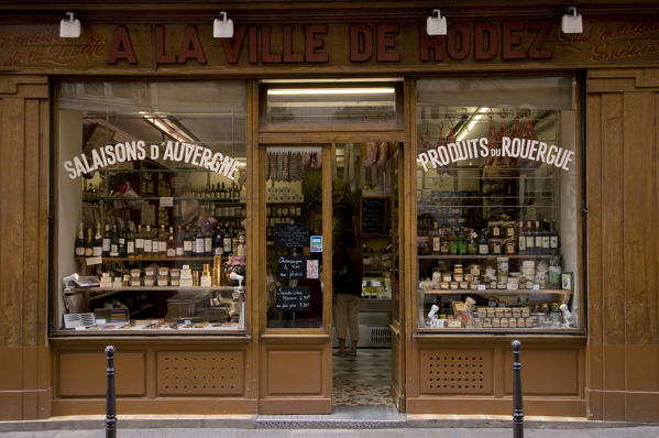 A la Ville de Rodez, food store,  22 Rue Vieille du Temple, Marais Quarter, Paris, France.
