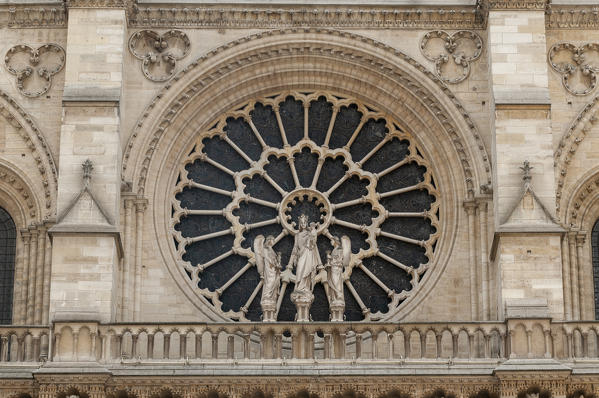 Detail of Notre Dame Cathedral, Paris, France.