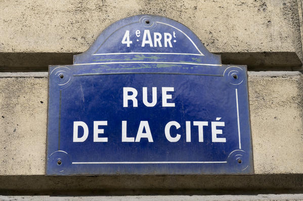 Rue de la Cité street sign, Paris, France.