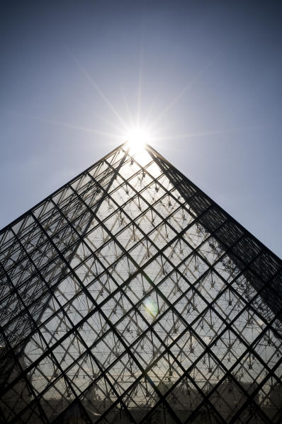 Musee du Louvre and Pei Pyramid, Paris, France.