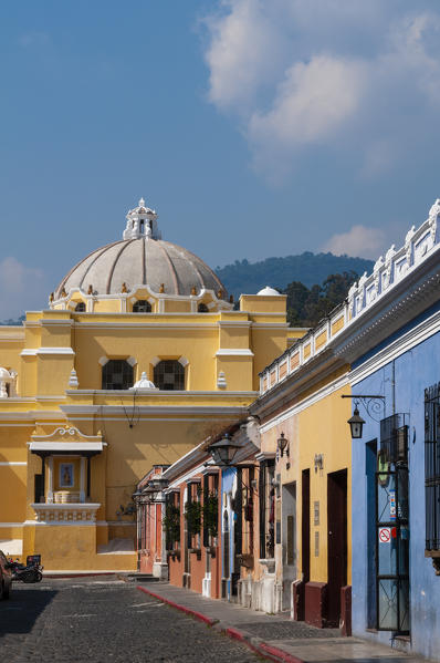 Calle de Santa Catalina and on background La Merced church, Antigua, Guatemala.