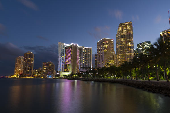 Downtown Miami buildings at dusk, Miami, Florida, USA.
