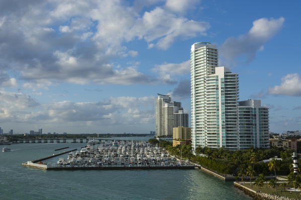Skyscrapers and marina, South Beach, Miami Beach, Florida, USA.