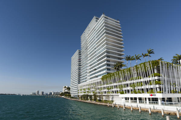 Modern buildings along the west side of South Beach, Miami Beach, Florida, USA.