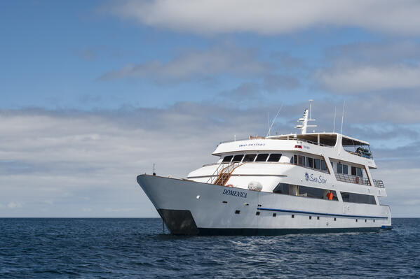 Cruise ship in Floreana Island, Galapagos islands, Ecuador.