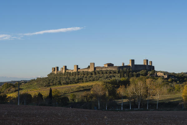 View of the town of Monteriggioni, Tuscany, Italy.