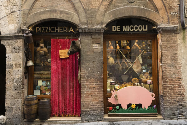 A food store in the old town of Siena, Tuscany, Italy.