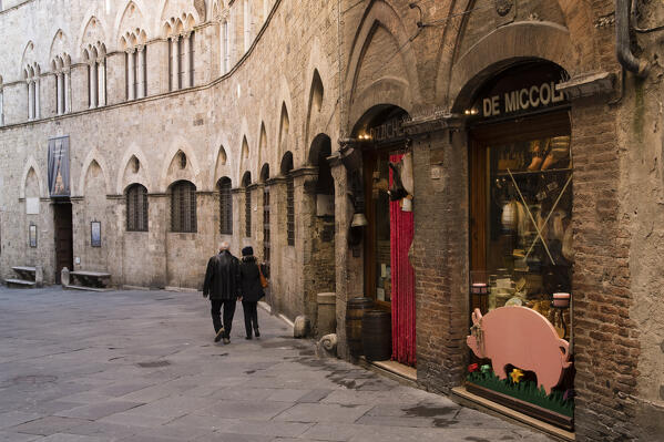 A food store in the old town of Siena, Tuscany, Italy.