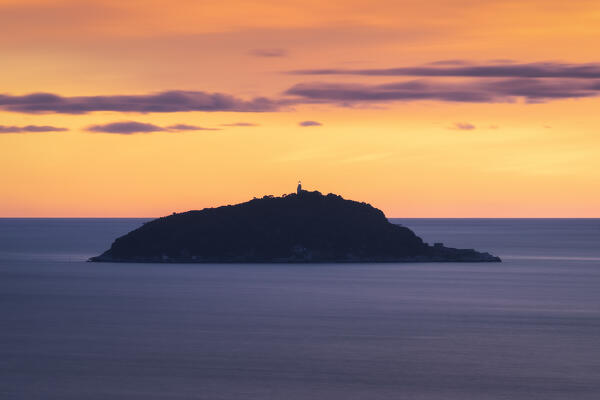 Sunset on the Gulf of Poets, Tino Island, municipality of Lerici, La Spezia province, Liguria, Italy, Europe
