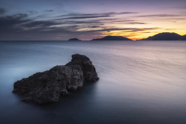 Sunset on the gulf, municipality of Lerici, La Spezia province, Liguria district, Italy, Europe
