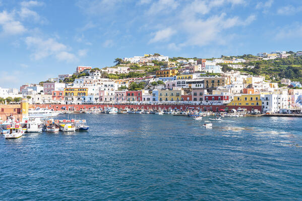 The colourful and vibrant fishing village of Ponza with small boats in the harbour, Pontine Islands, Latina province, Latium, Italy, Europe