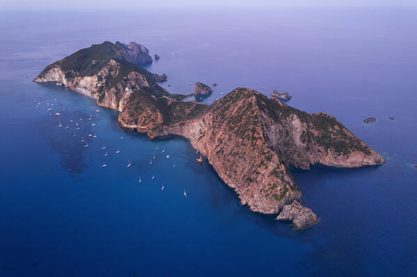 Dusk above the island of Palmarola, Ponza municipality, Pontine archipelago, Latina province, Latium region, Tyrrhenian Sea, Italy, Europe