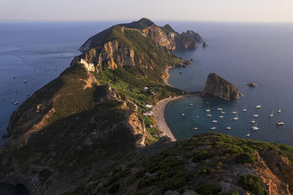 View of the rocky ridge of Palmarola island at sunset, summer time, Ponza municipality, Pontine archipelago, Latina province, Latium region, Tyrrhenian Sea, Italy, Europe