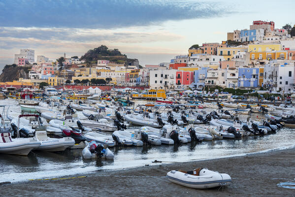 Iconic view of the famous island of Ponza known to be an international holiday destination in Italy, sunset view, Ponza island, Pontine islands, Tyrrhenian Sea, Latina province, Latium, Italy, Europe
