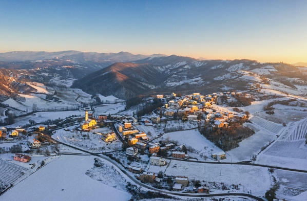 Aerial view of Alessandria hills in winter, Alessandria province, Piedmont, Italy, Europe. 