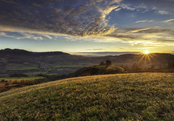 Oltrepo pavese hills at sunset, Pavia province, Lombardy, Italy, Europe