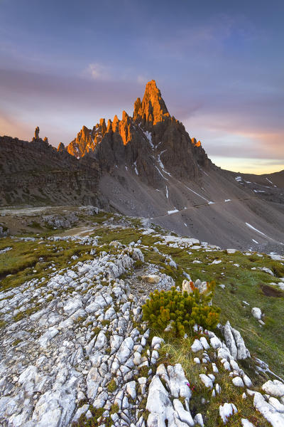 Dolomites, Italy. The first lights on Paterno, in summertime.