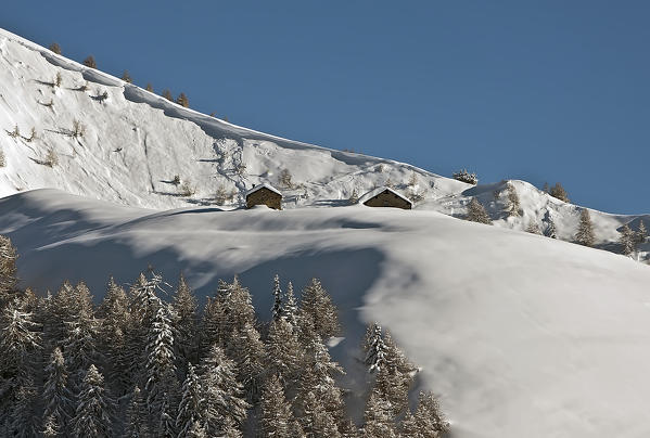 Cottages in Snow , Bitto Albaredo Valley Park Orobie, Valtellina, Italy
