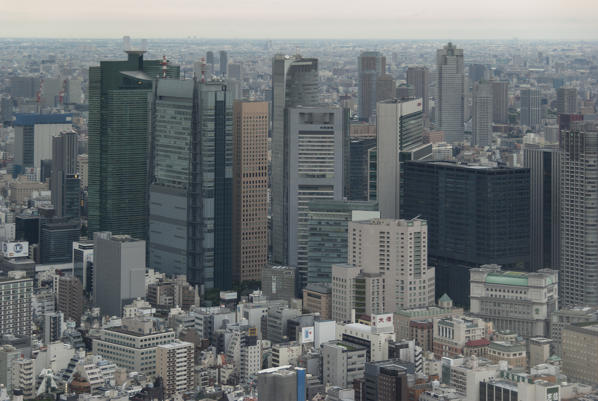 The skyscrapers of the modern center of the Tokyo metropolis seen from the Old Tower. Japan