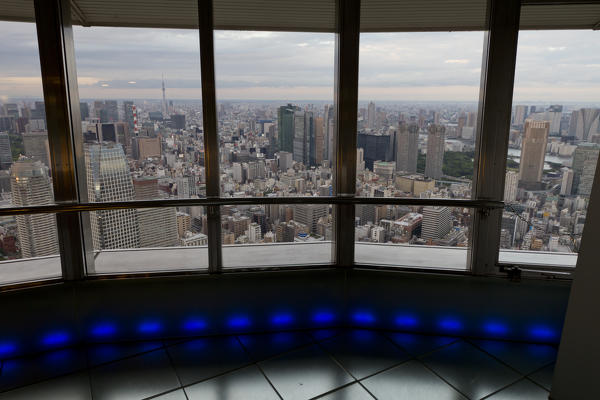 The modern center of the Japanese metropolis seen from the first level of the Old Tokyo Tower. Tokyo, Japan