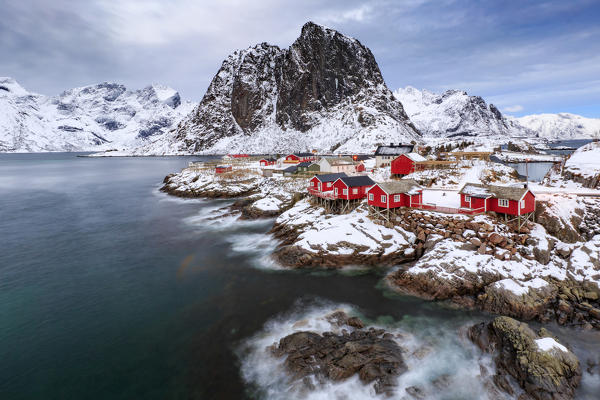 The small fishing village of Hamnoy in winter, Moskenes, Nordland county, lofoten islands, norway, europe