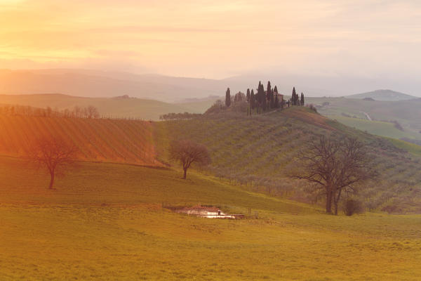 Europe,Italy,Tuscany,Siena district.
Sunrise in Orcia valley