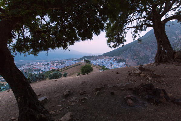 North Africa, Morocco,Chefchaouen district. Chefchaouen at sunset 