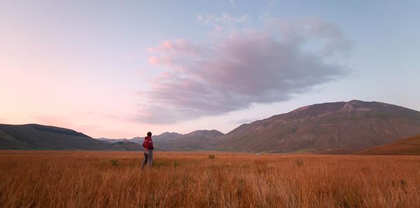 Europe,Italy,Umbria,Perugia district,Castelluccio of Norcia. Sibillini mountains at sunset