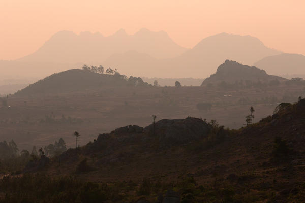 Africa,Malawi,Lilongwe district.
Mountains at sunset 