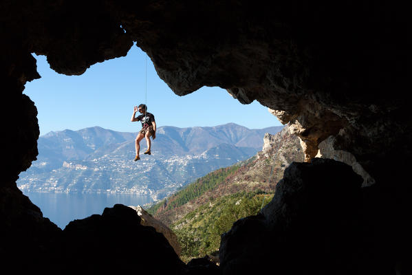 Europe,italy,Campania,Salerno district,Amalfi coast.
Climber downhill