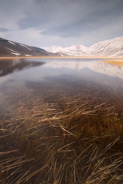 Europe,Italy,Umbria,Perugia district,Castelluccio of Norcia.
Thawing snow 