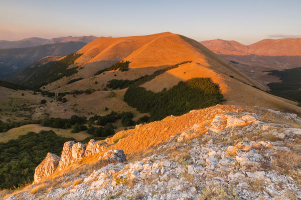 Europe, Italy, Marche, Macerata district, central Appennines .
Lieto mountain at sunset 