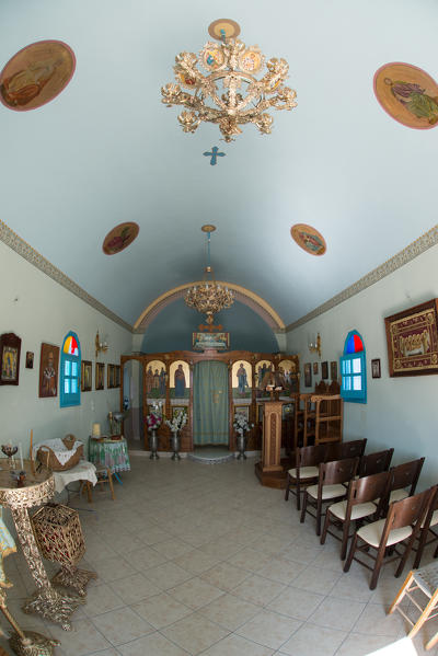 Inside of a little church in Astypalia island, Greece