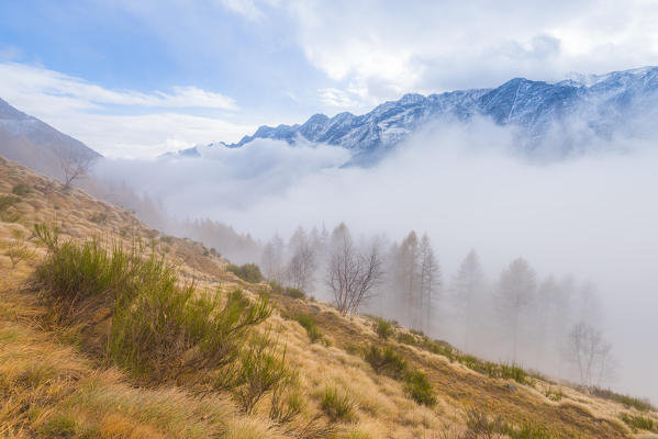 Sea of fog in Orco valley, Gran Paradiso National Park, Piedmont, province of Turin, Italian alps, Italy