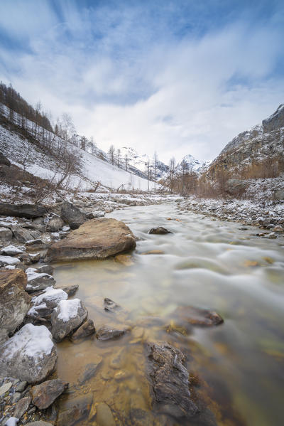 Dora di Rhemes, in a cold spring day, Val di Rhemes, Gran Paradiso National Park, Aosta Valley, Italian alps, Italy