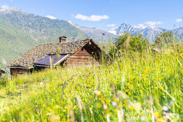 Typical rascard in Lys Valley, Fontainemore, Aosta Valley, Italian alps, Italy