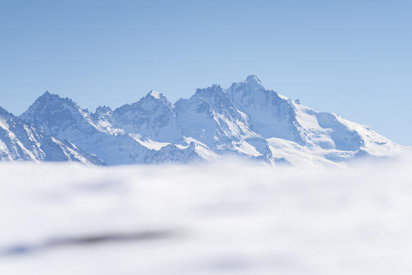 Gran Paradiso massif seen from Court de Bard, Valdigne, Aosta Valley, Italian alps, Italy