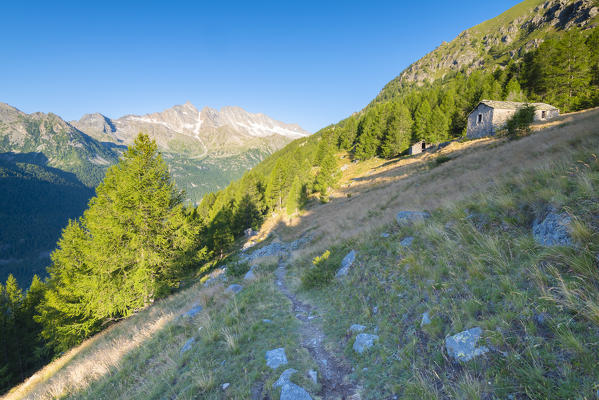 Ca Bianca at early morning, Valle dell Orco, Gran Paradiso National Park, Province of Turin, italian alps, Italy