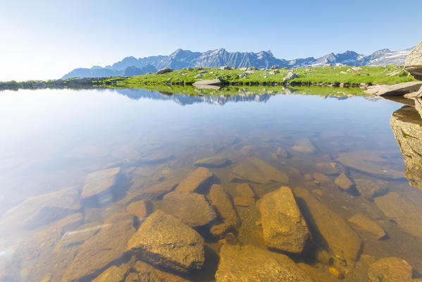 Beutiful puddle at Alpe Loserai, Valle dell Orco, Gran Paradiso National Park, Province of Turin, italian alps, Italy