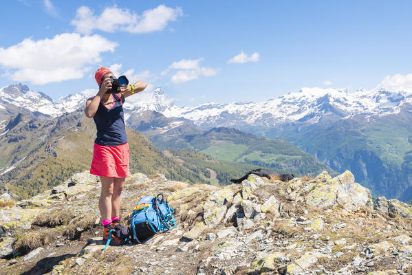 Photographer on the summit, Becca d Aver, Verrayes, Aosta Valley, Italian alps, Italy
