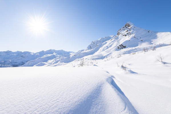 Open landscape with Mont Torretta, Champorcher valley, Aosta Valley, Italian alps, Italy