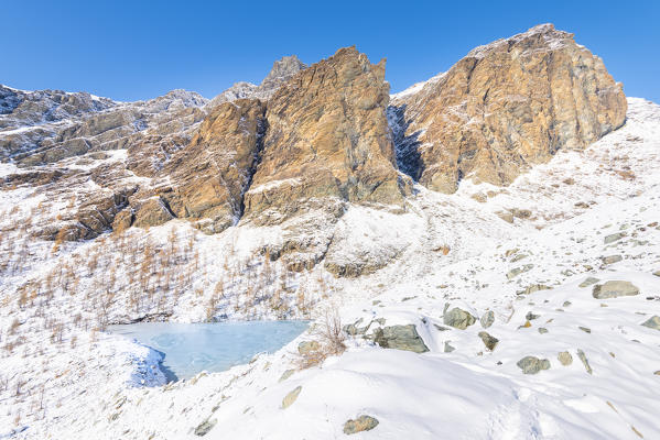 Lago Blu and Rocca di Verra, Val d'Ayas, Aosta Valley, Italian alps, Italy
