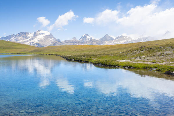 Lake Rosset and Gran Paradiso massif, Valle dell Orco, Gran Paradiso National Park, Italian alps, Province of Turin, Piedmont, Italy