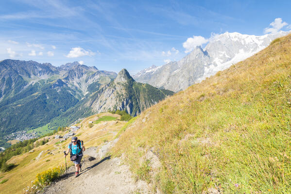View of Mont Blanc from Mont de la Saxe, Val Sapin, Vallee d Aoste, Italian alps, Italy