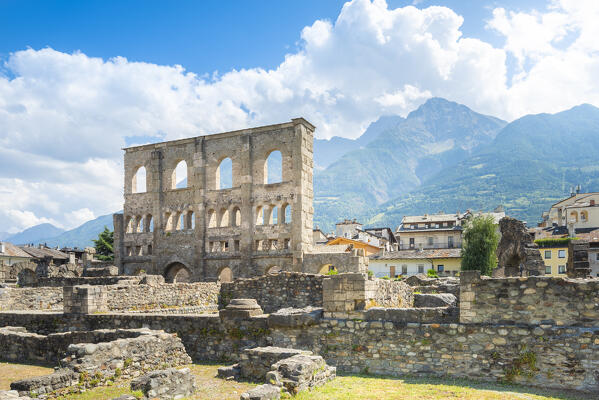 Roman theatre, Aosta, Vallee d Aoste, Italian alps, Italy