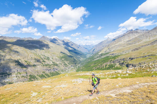 Hiker in Valsavarenche, Vallee d Aoste, Italian alps, Italy