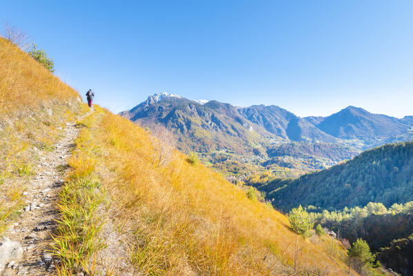 Hikers in Val Brembana, Orobie alps, Lombardy Italian alps, Italy