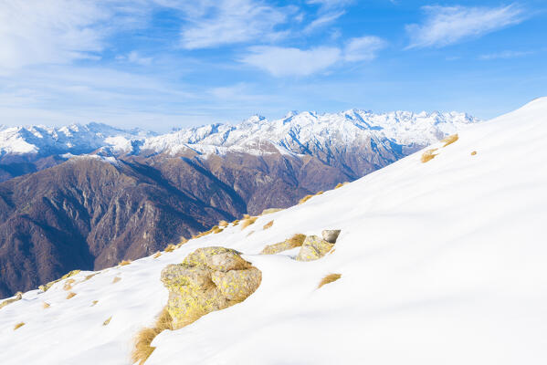 The peaks of the Piedmont side of Gran Paradiso National Park seen from the slopes of Quinseina, Valle Sacra, Canavese, Province of Turin, Piedmont, Italian alps, Italy